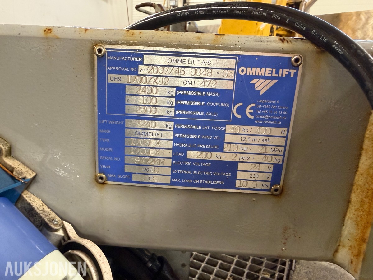 2018 Omme 1700EX tilhengerlift med 17 meter arbeidshøyde