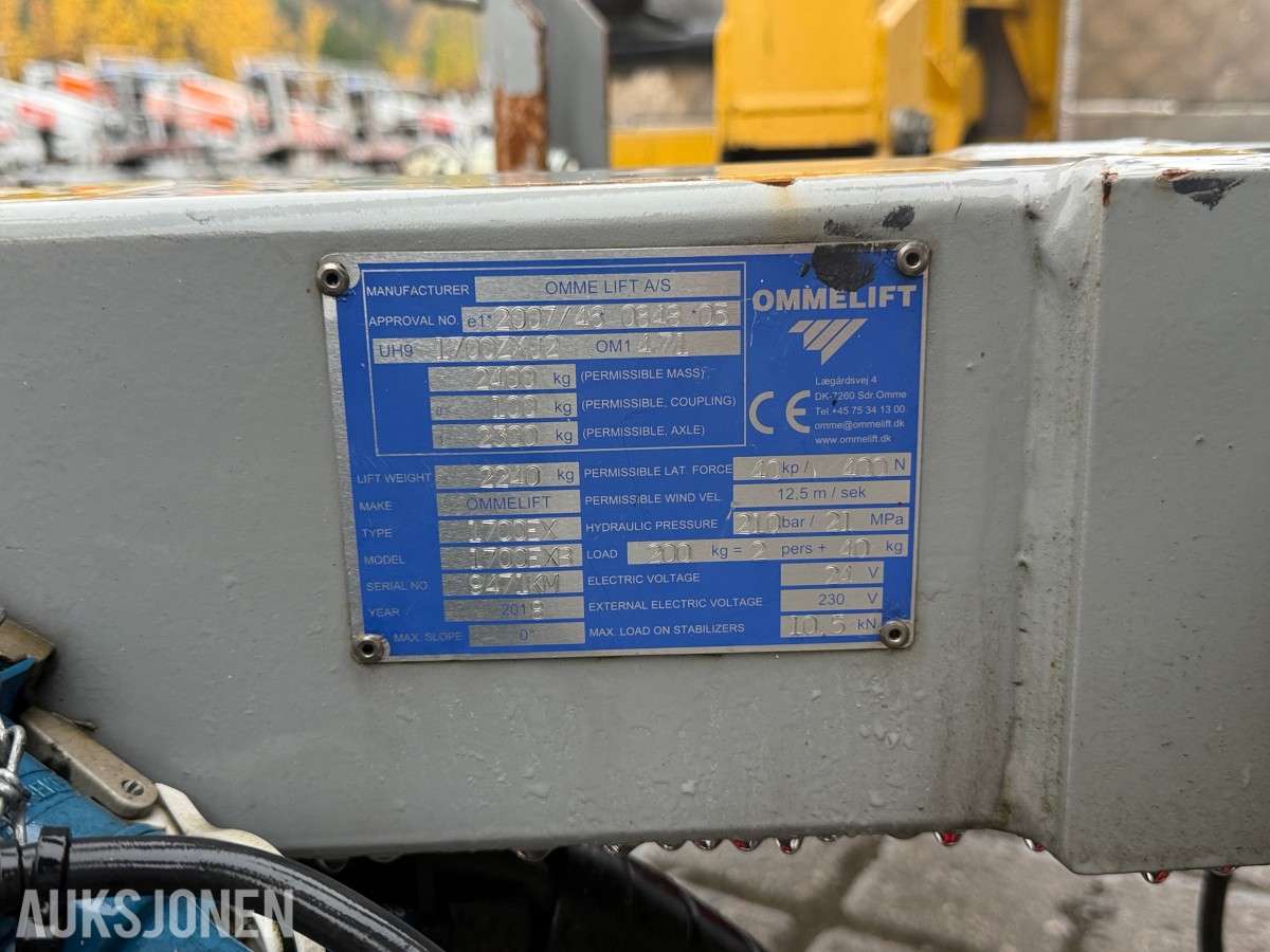 2018 Omme 1700EX tilhengerlift med 17 meter arbeidshøyde