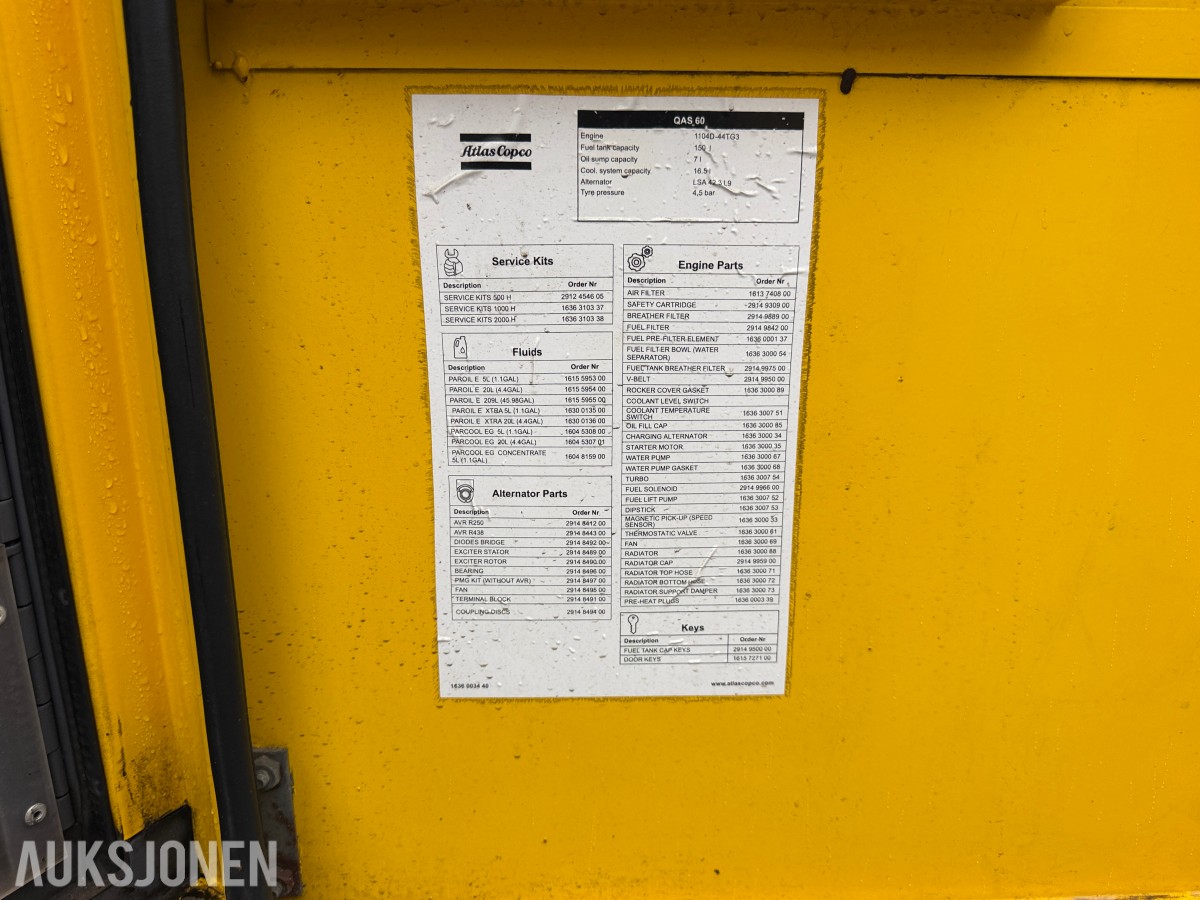 2016 Atlas Copco QAS 100 Strømaggregat – 100 KVA