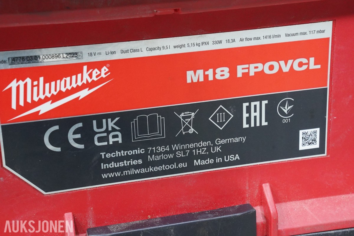 Parti Milwaukee M18 elektroverktøy, motorsager og arbeidsutstyr