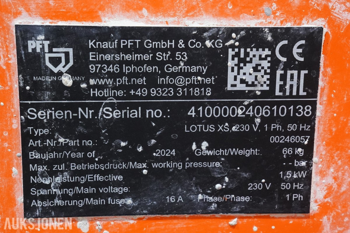 2024 Knauf PFT LOTUS XS gjennomstrømningsblander 230 V