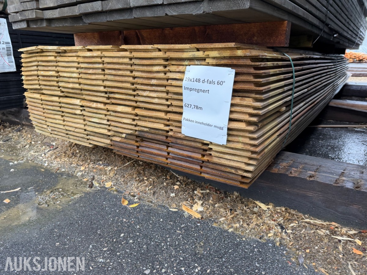 19x148 mm. Dobbeltfals 60 grader. Impregnert. Pakken kan inneholde mugg