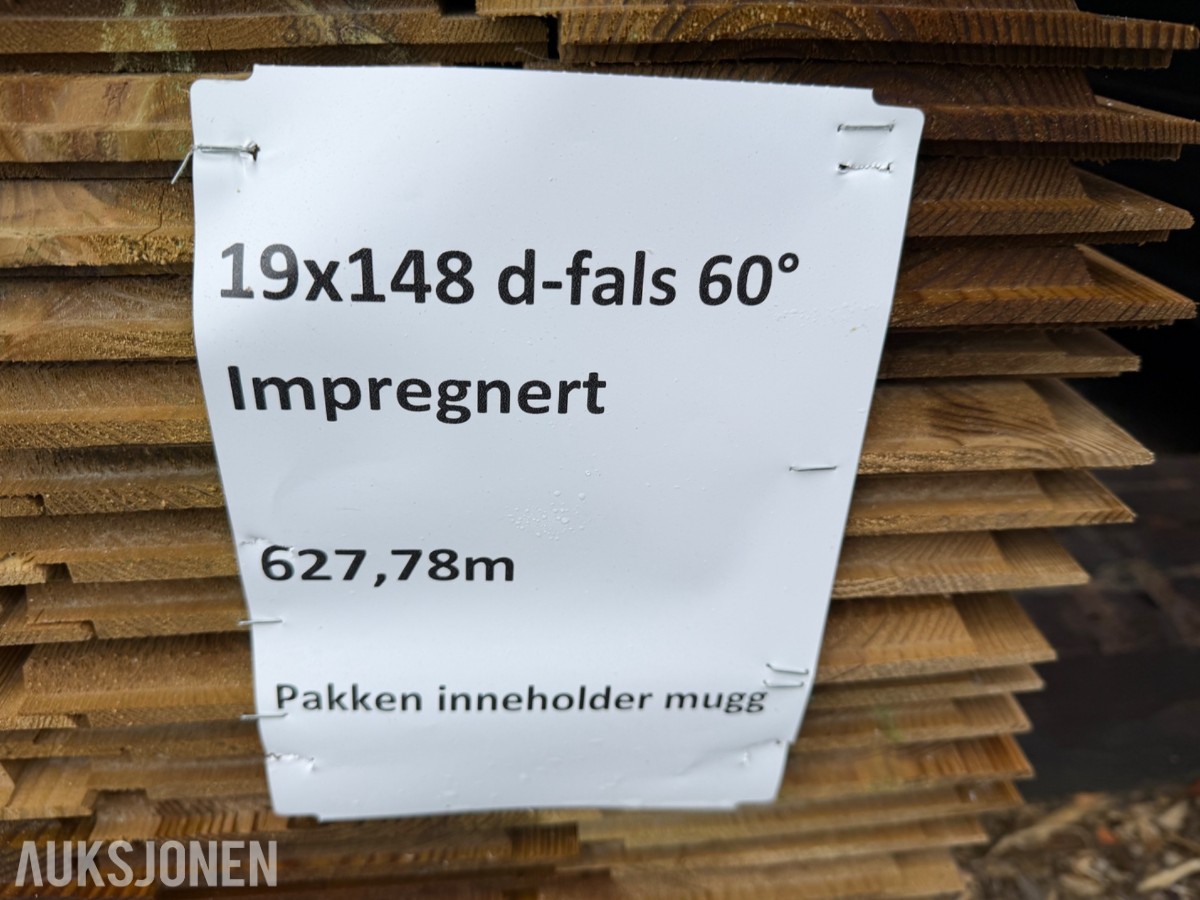 19x148 mm. Dobbeltfals 60 grader. Impregnert. Pakken kan inneholde mugg