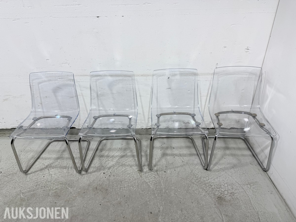 4 stk Ikea Tobias stoler, transparente/krom