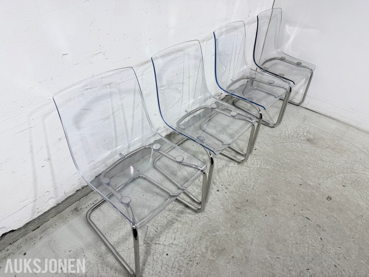 4 stk Ikea Tobias stoler, transparente/krom