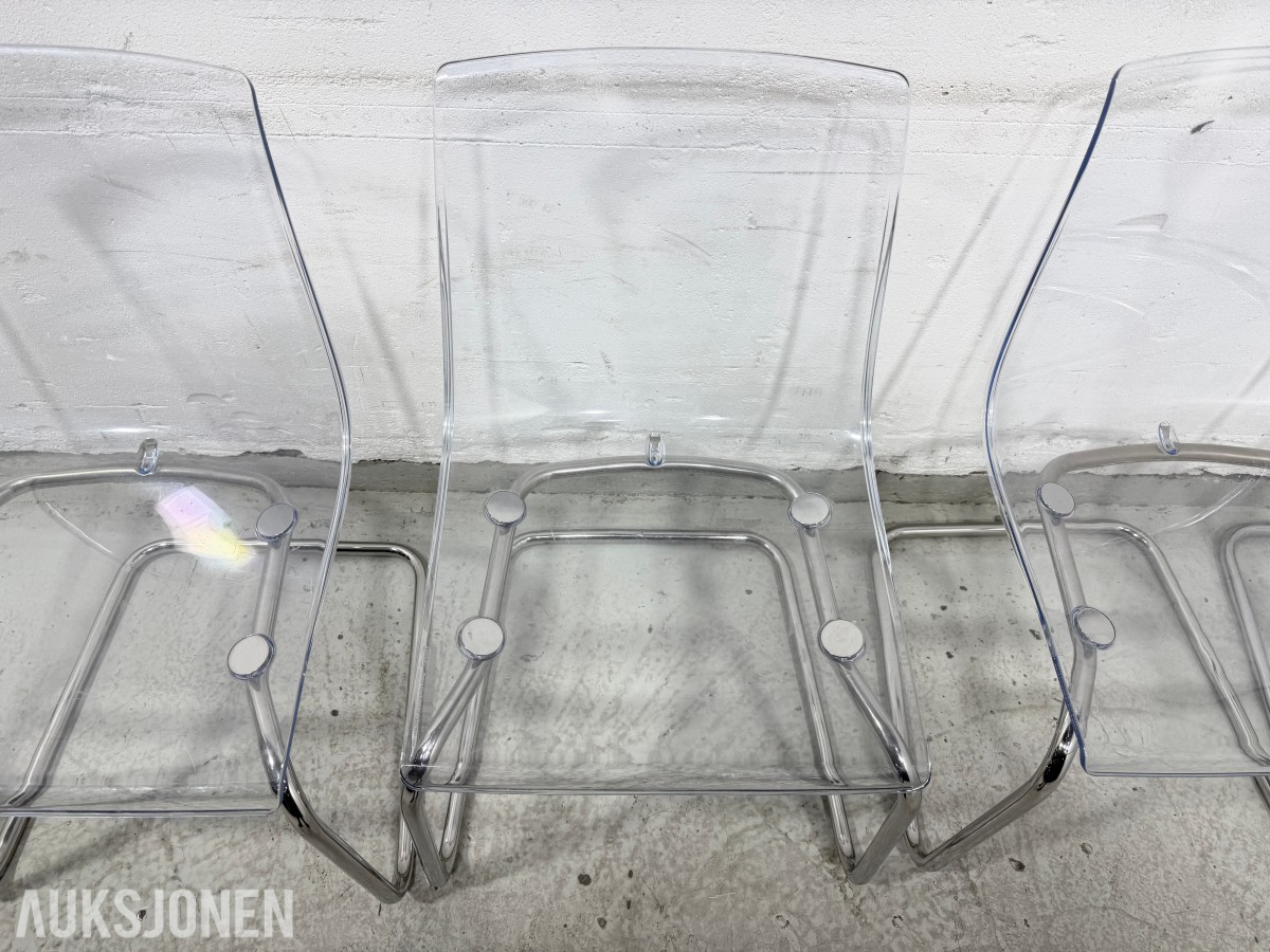 4 stk Ikea Tobias stoler, transparente/krom