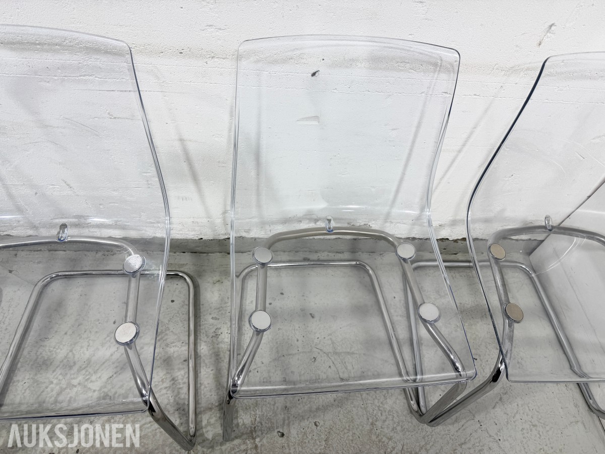 4 stk Ikea Tobias stoler, transparente/krom