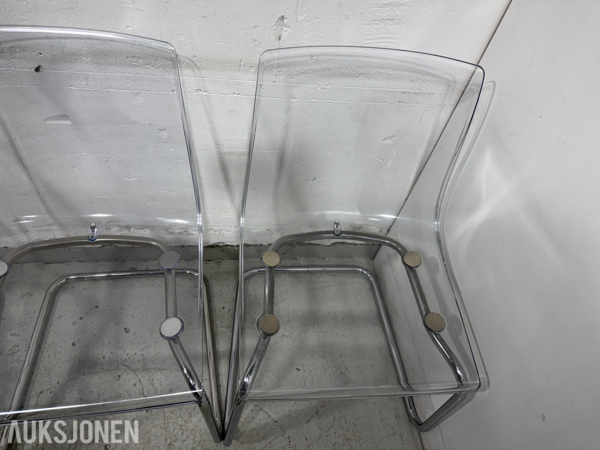 4 stk Ikea Tobias stoler, transparente/krom