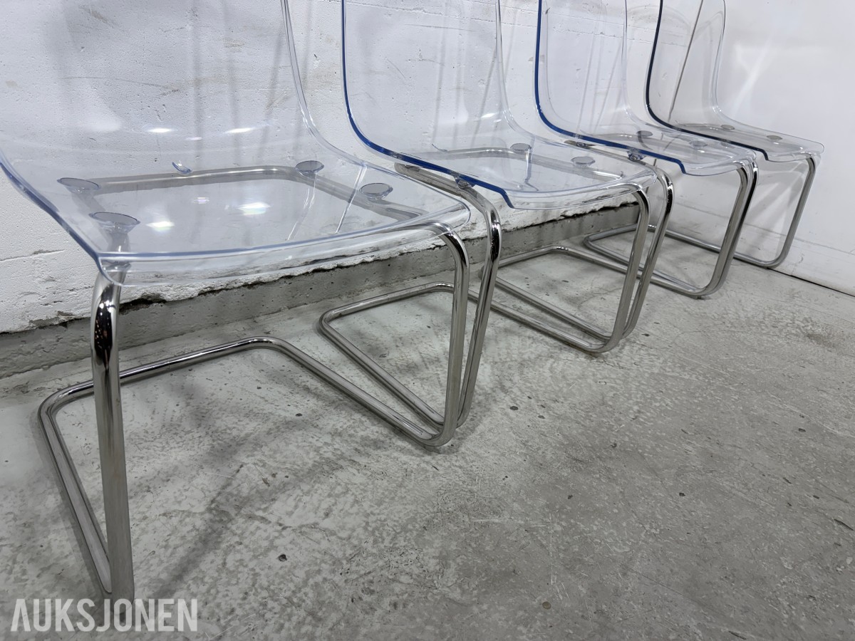 4 stk Ikea Tobias stoler, transparente/krom