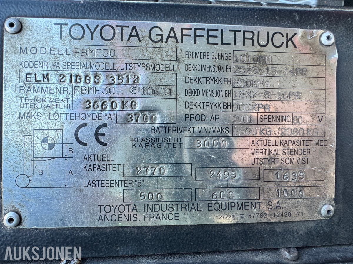 2001 Toyota FBMF 30 elektrisk truck - delemaskin