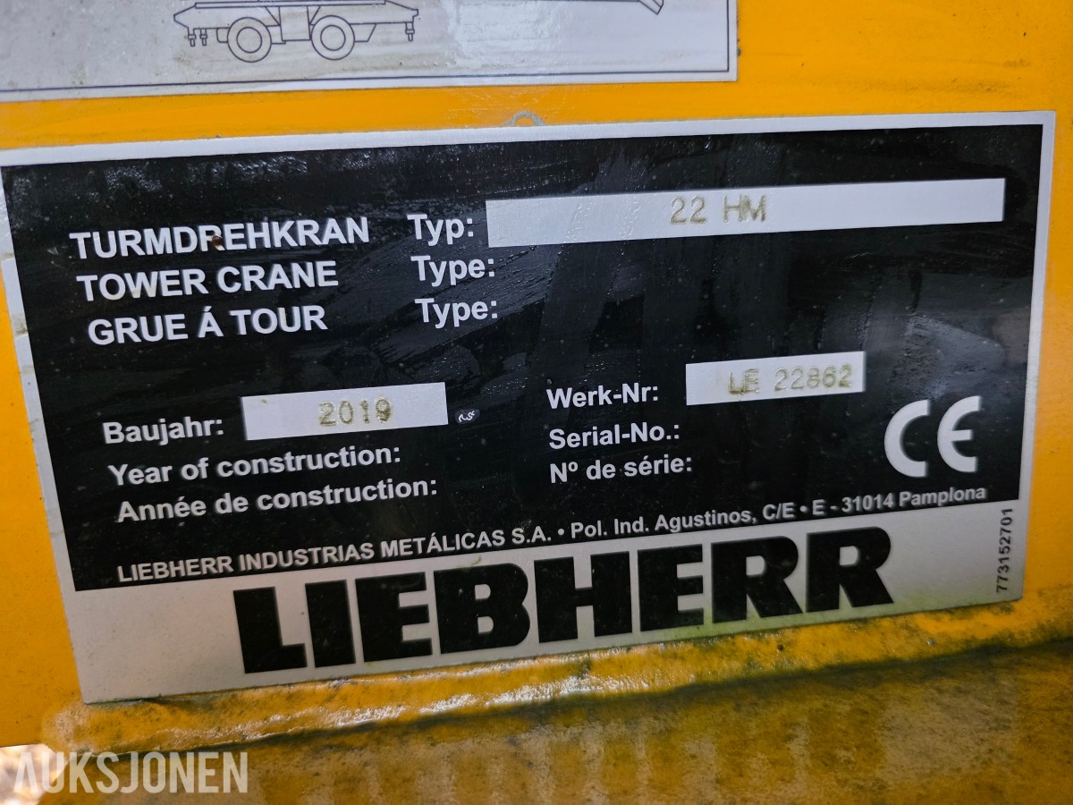 2019 Liebherr 22 HM tårnkran selvreisende