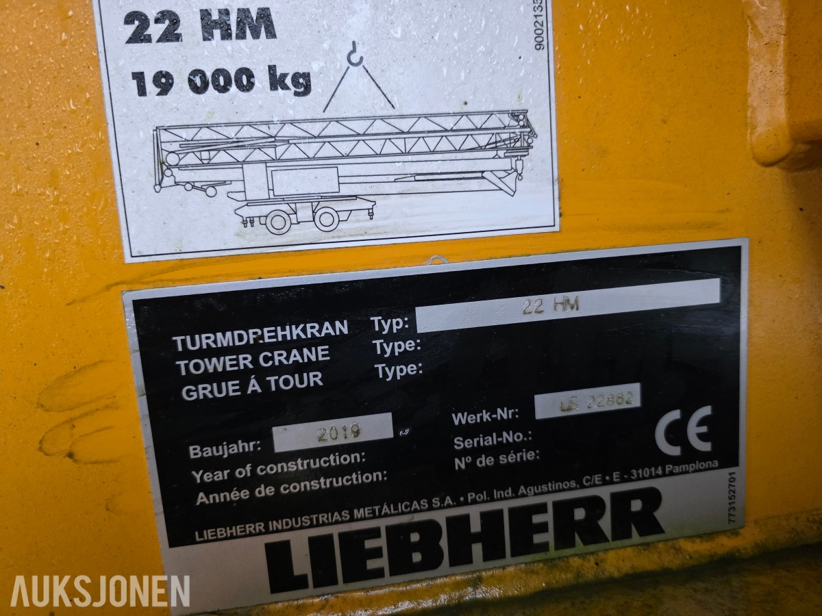 2019 Liebherr 22 HM tårnkran selvreisende