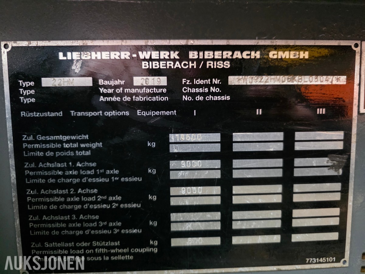 2019 Liebherr 22 HM tårnkran selvreisende