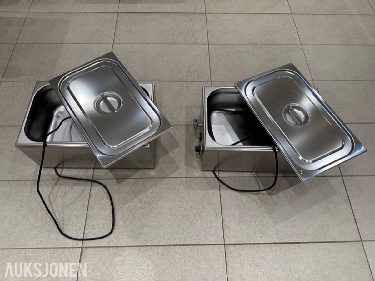 2 stk. Maxima elektriske bain-marie / vannbad i rustfritt stål