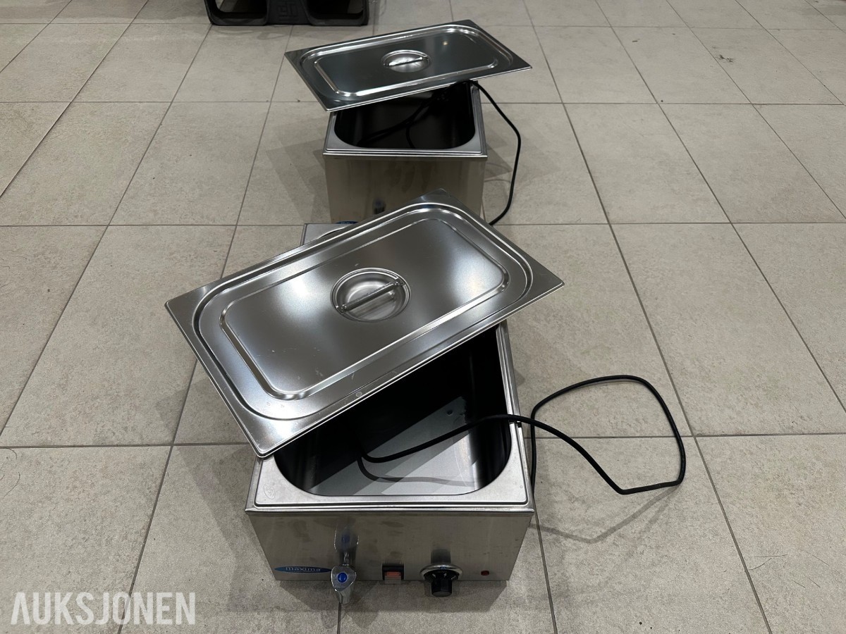 2 stk. Maxima elektriske bain-marie / vannbad i rustfritt stål