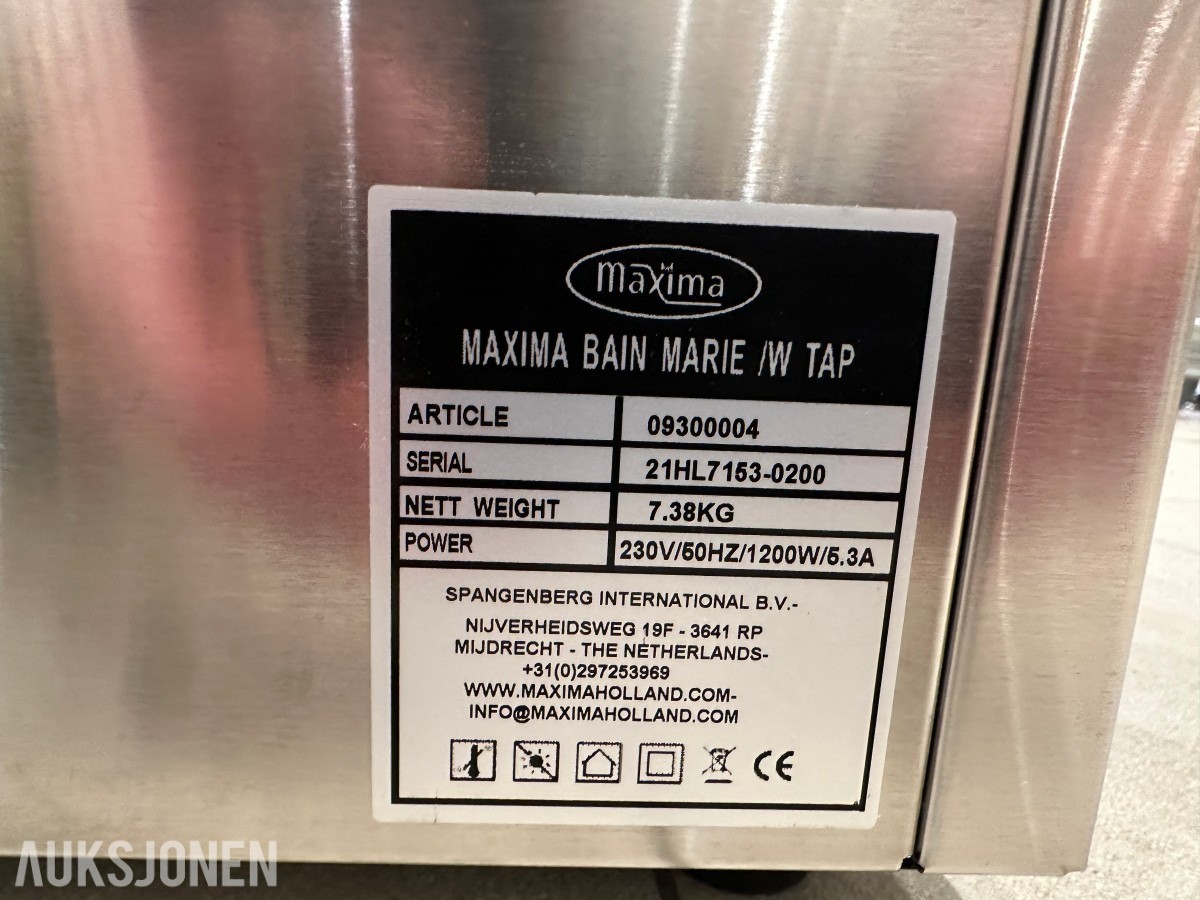 2 stk. Maxima elektriske bain-marie / vannbad i rustfritt stål
