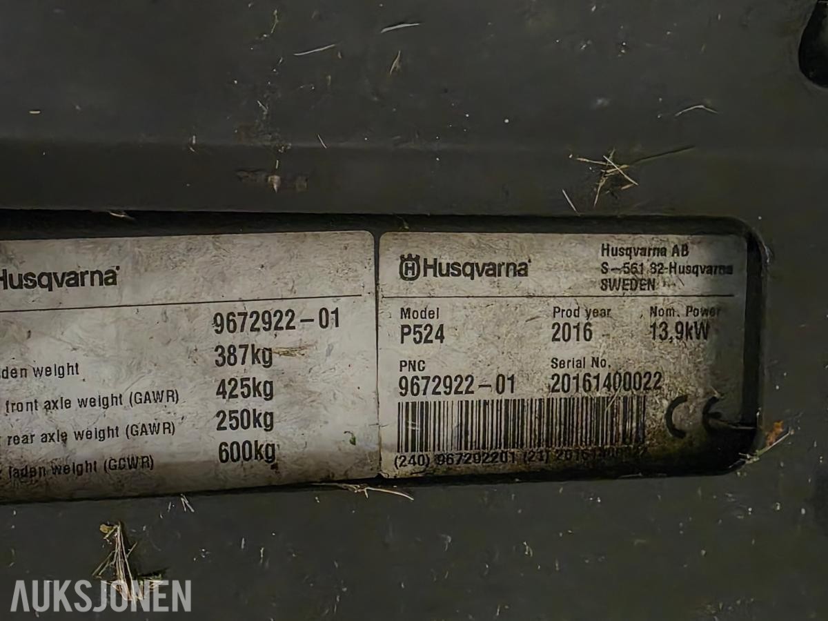 2016 Husqvarna P524 frontklipper, 1 913 t, klippeaggregat