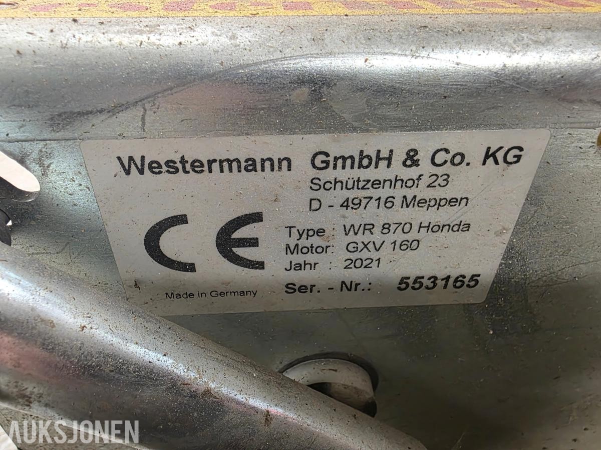 2021 Westermann  WR 870 Honda radialfeiemaskin med GXV160 -- repobjekt