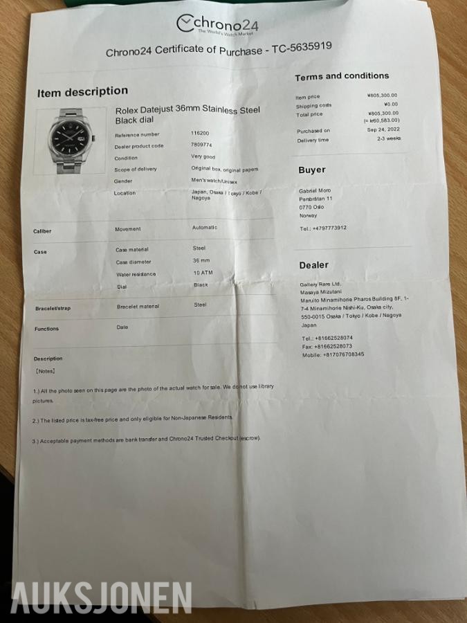 2017 Rolex Datejust 36 ref. 116200 – svart skive – Oyster-lenke