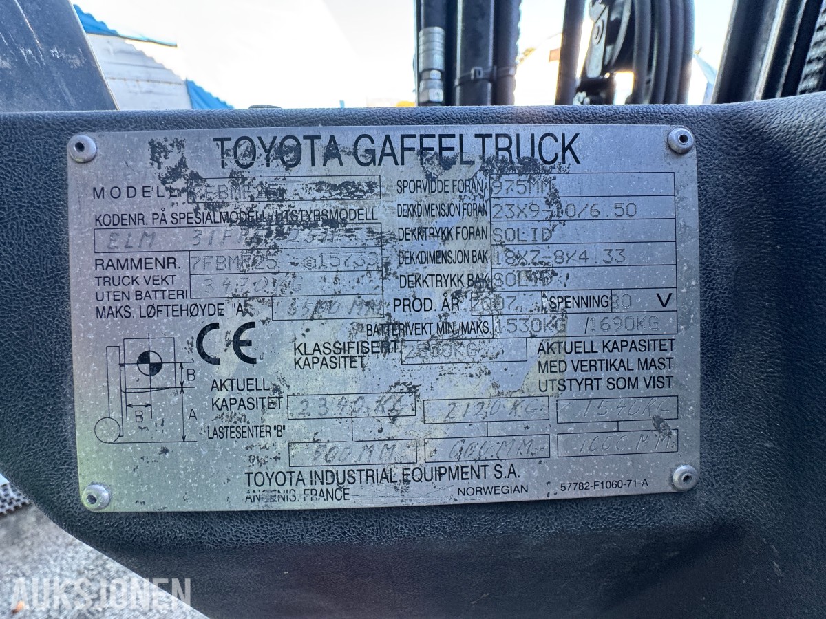 2007 Toyota 7FBMF25 elektrisk motvektstruck - delemaskin