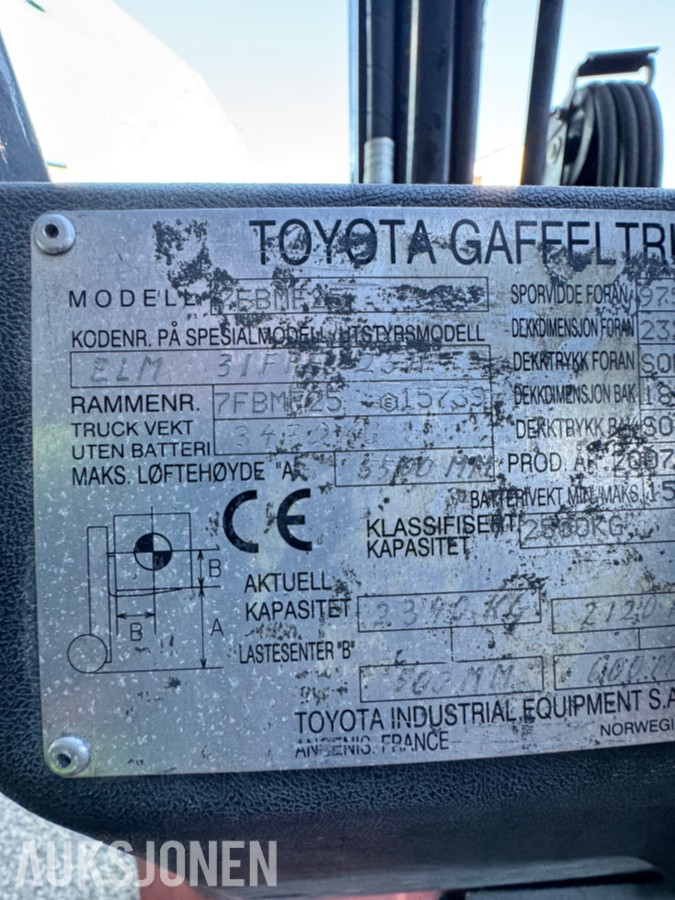 2007 Toyota 7FBMF25 elektrisk motvektstruck - delemaskin