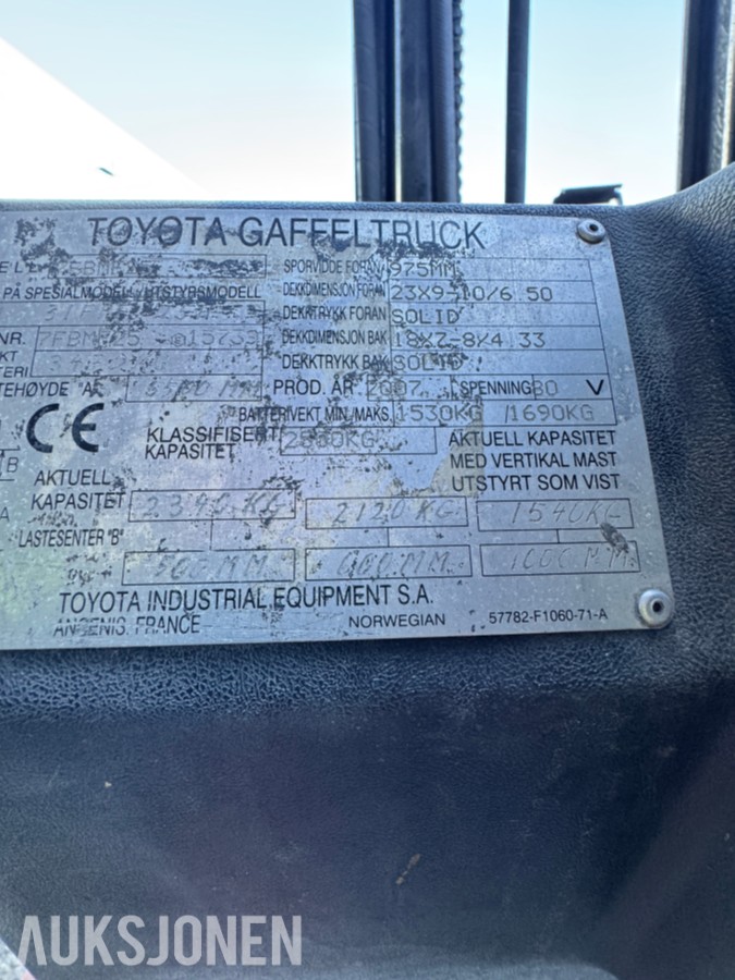 2007 Toyota 7FBMF25 elektrisk motvektstruck - delemaskin