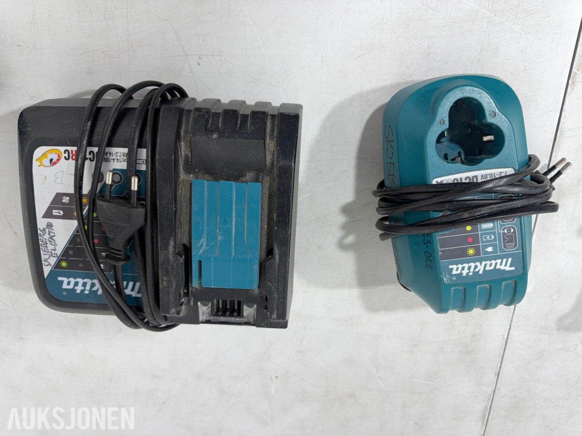 Makita verktøypakke med 5 maskiner, radio, lykt, batterier og lader