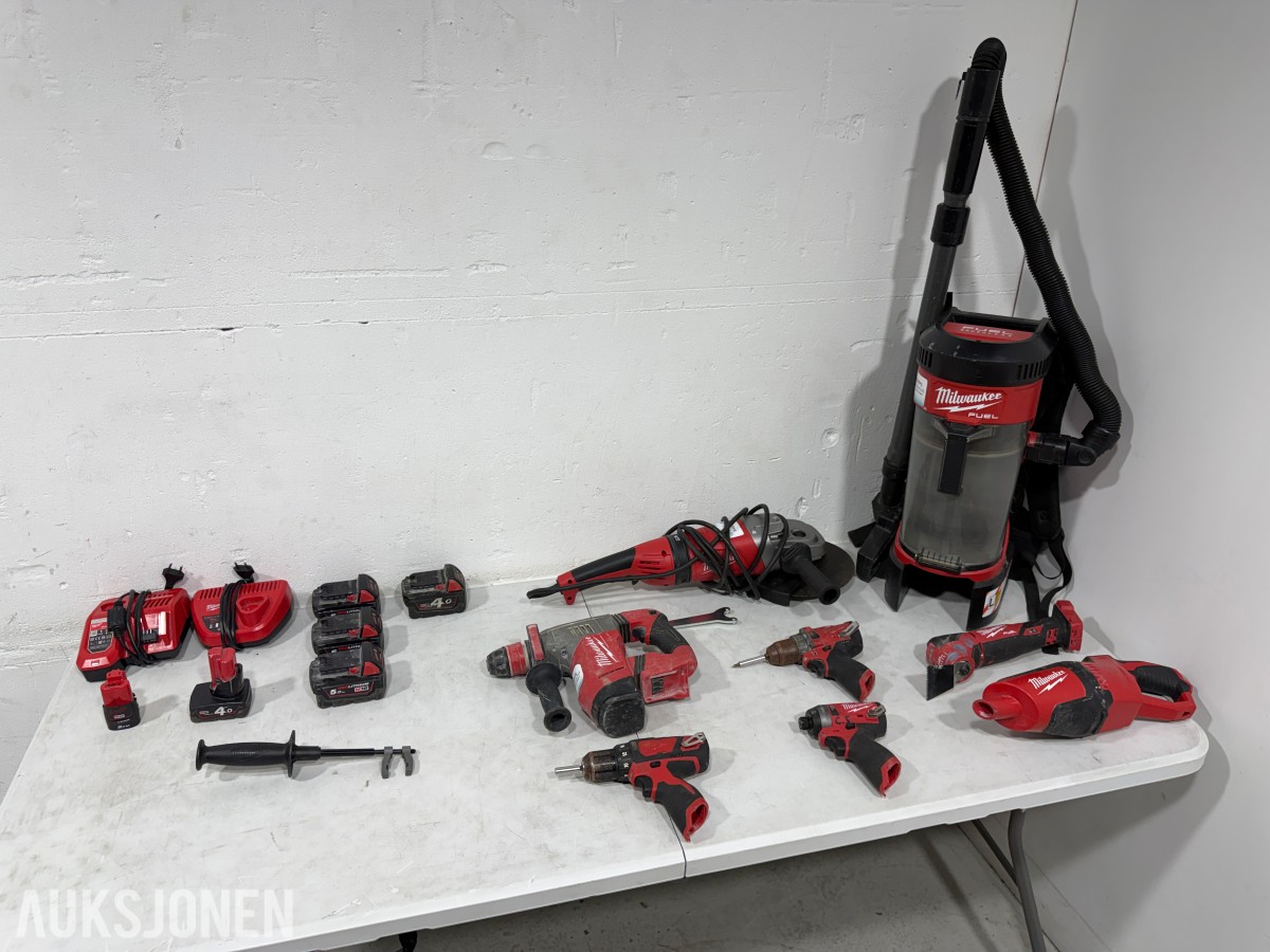 Parti Milwaukee M18/M12 elektroverktøy, støvsugere, batterier og ladere