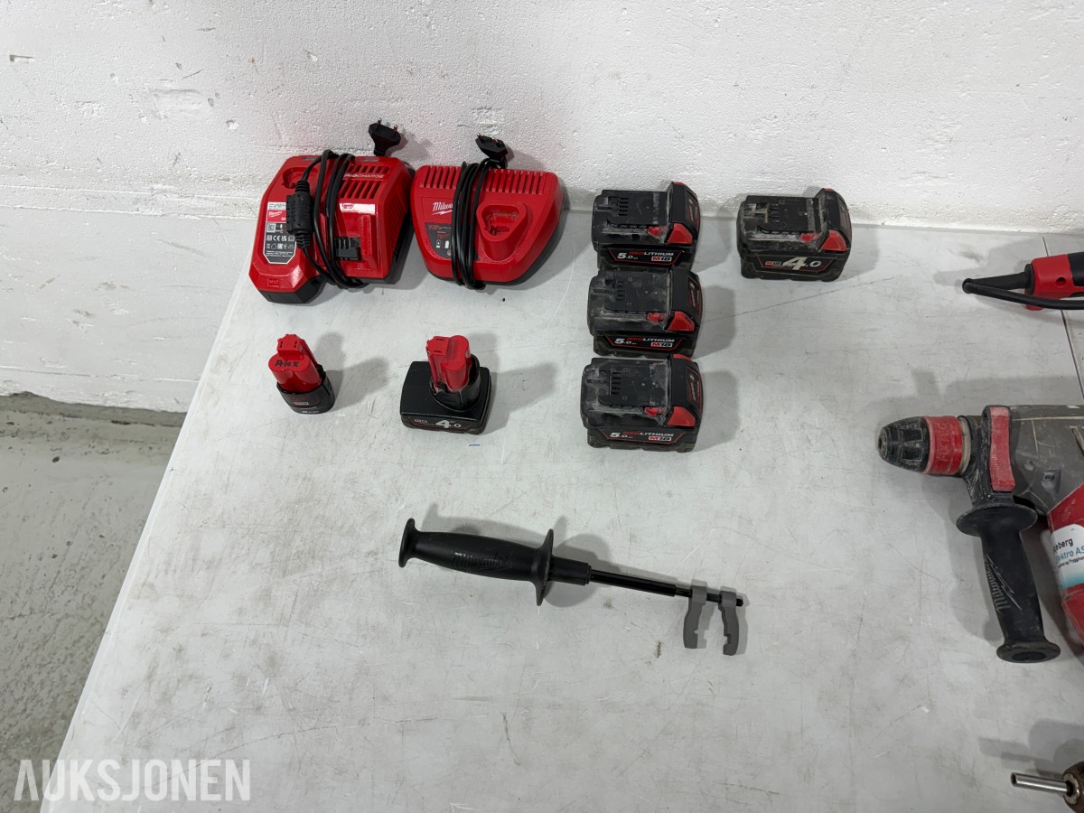 Parti Milwaukee M18/M12 elektroverktøy, støvsugere, batterier og ladere