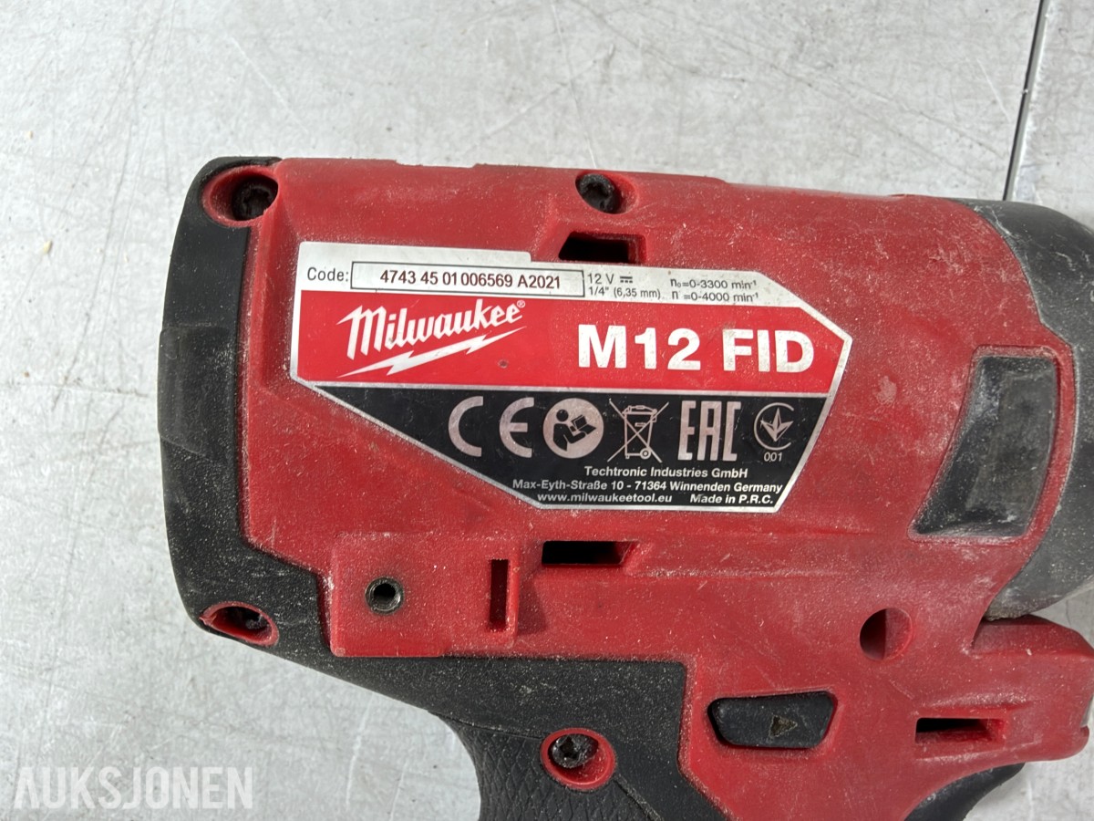 Parti Milwaukee M18/M12 elektroverktøy, støvsugere, batterier og ladere