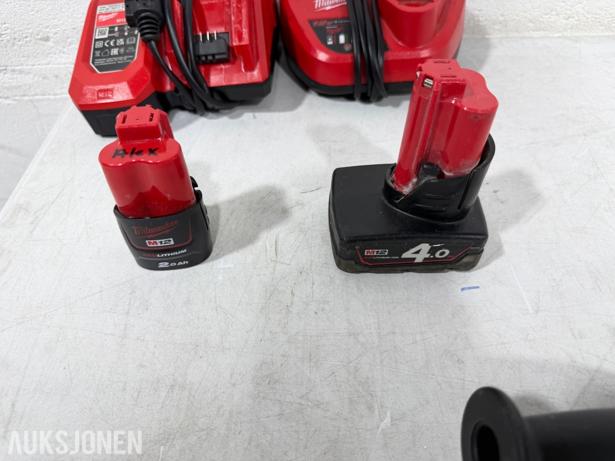 Parti Milwaukee M18/M12 elektroverktøy, støvsugere, batterier og ladere