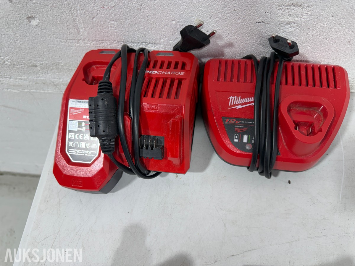 Parti Milwaukee M18/M12 elektroverktøy, støvsugere, batterier og ladere