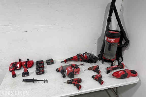 Parti Milwaukee M18/M12 elektroverktøy, støvsugere, batterier og ladere