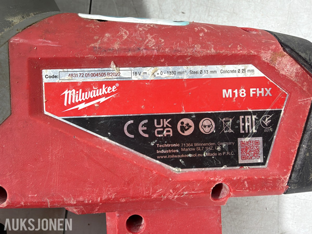 Parti Milwaukee M18/M12 elektroverktøy med batterier og ladere