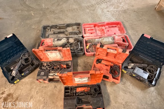 2 stk Milwaukee K 950 S Kombihammer - 2 stk Bosch GOP 40-30 - 3 stk Fein Multiverktøy - Tilbehør