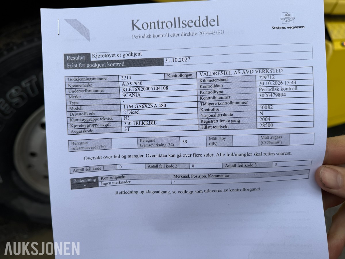 2004 Scania T164 GA 6X2 Snutebil Eu godkjent