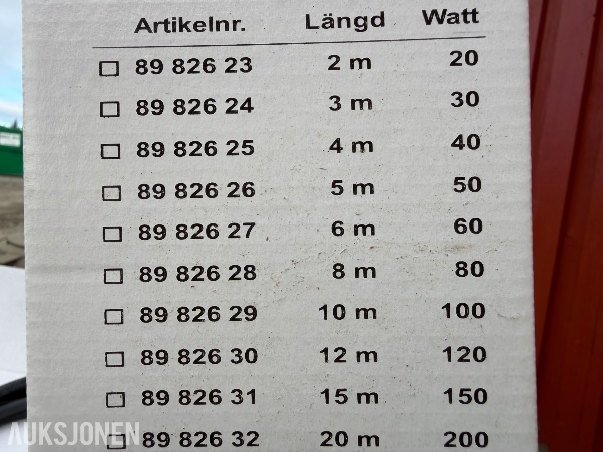 8 stk. EVP Varmekabel (2, 6, 12 og 25 m.)