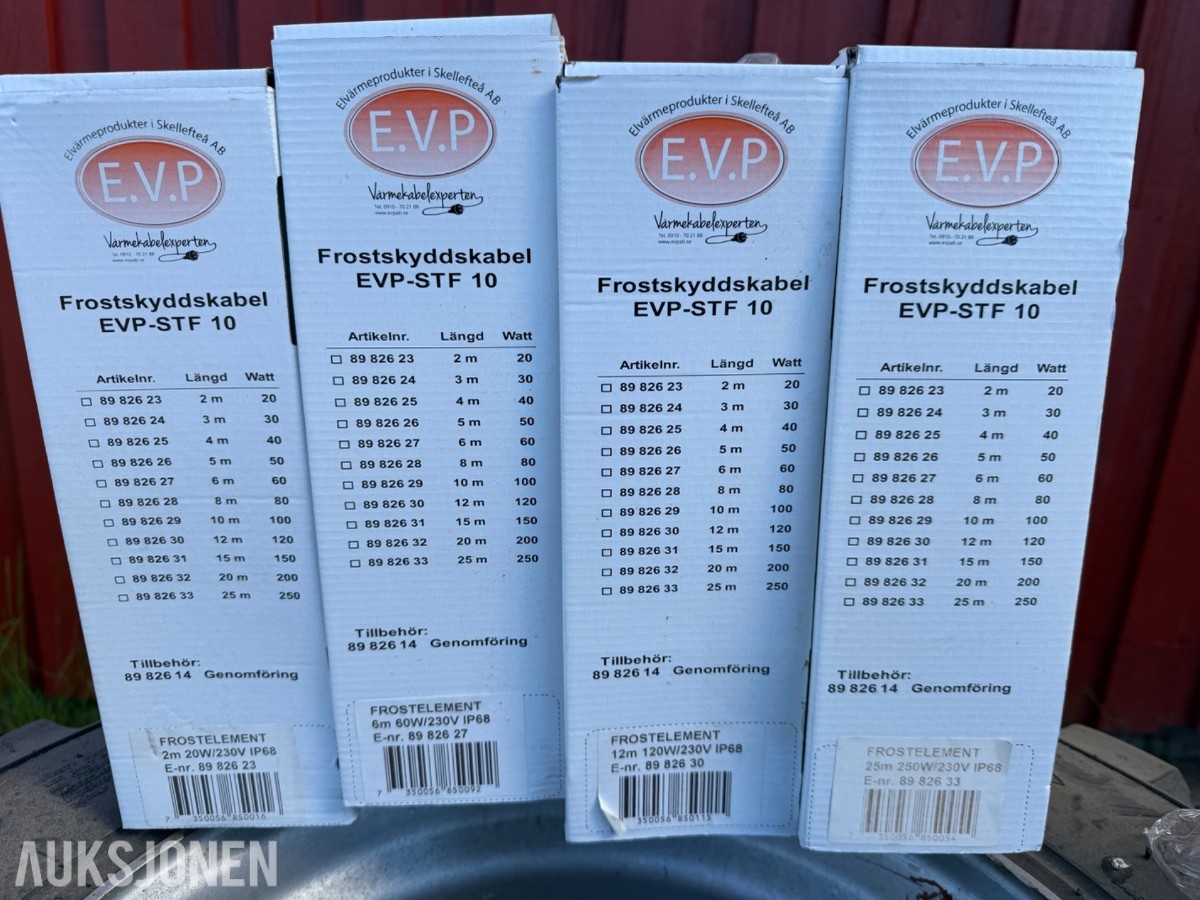 8 stk. EVP Varmekabel (2, 6, 12 og 25 m.)
