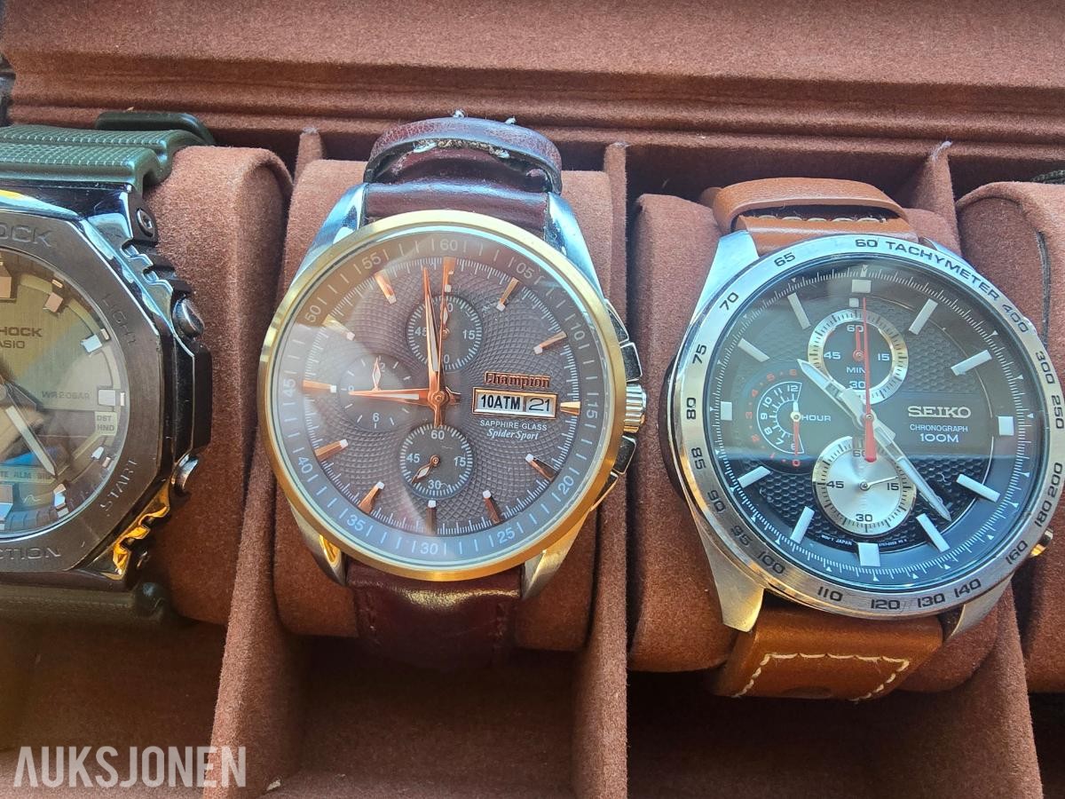 6 klokker i boks Seiko, Casio, Citizen
