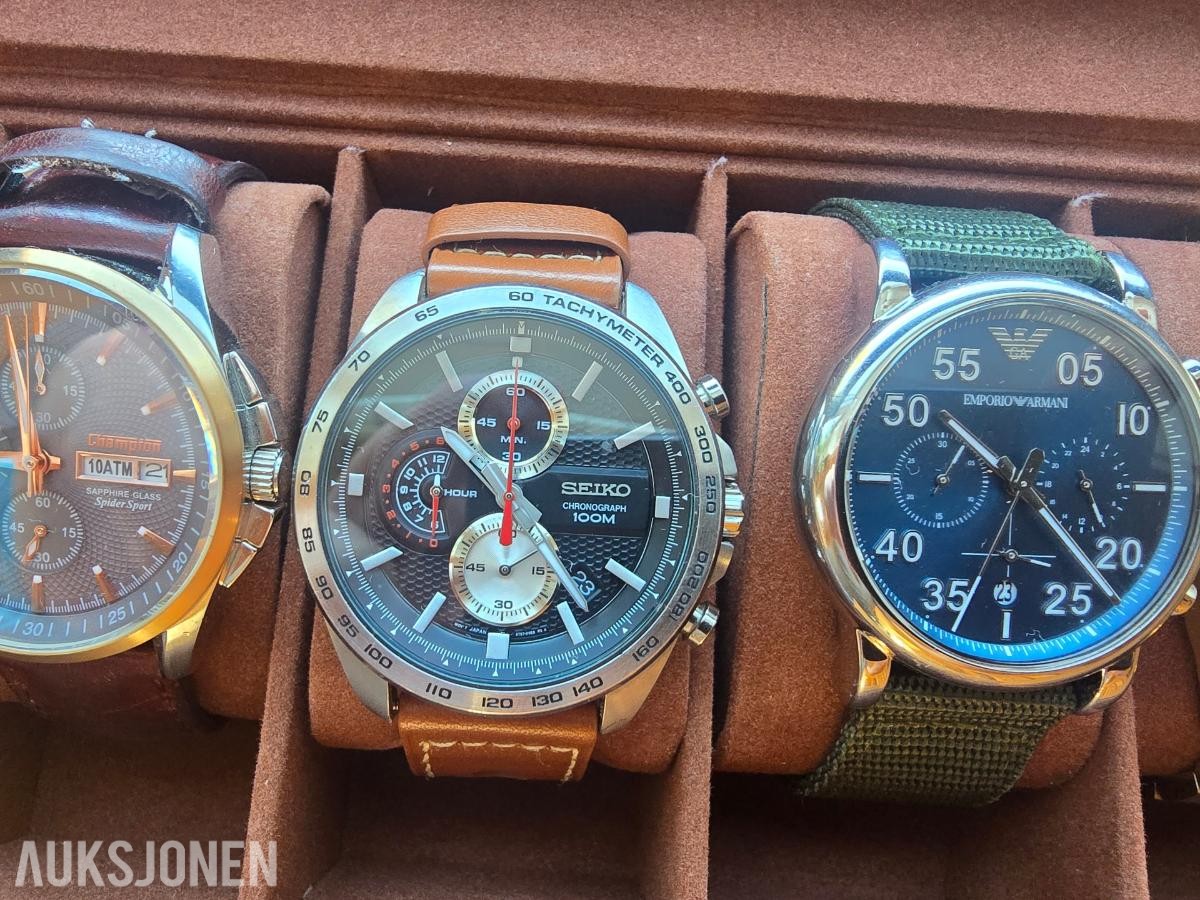 6 klokker i boks Seiko, Casio, Citizen