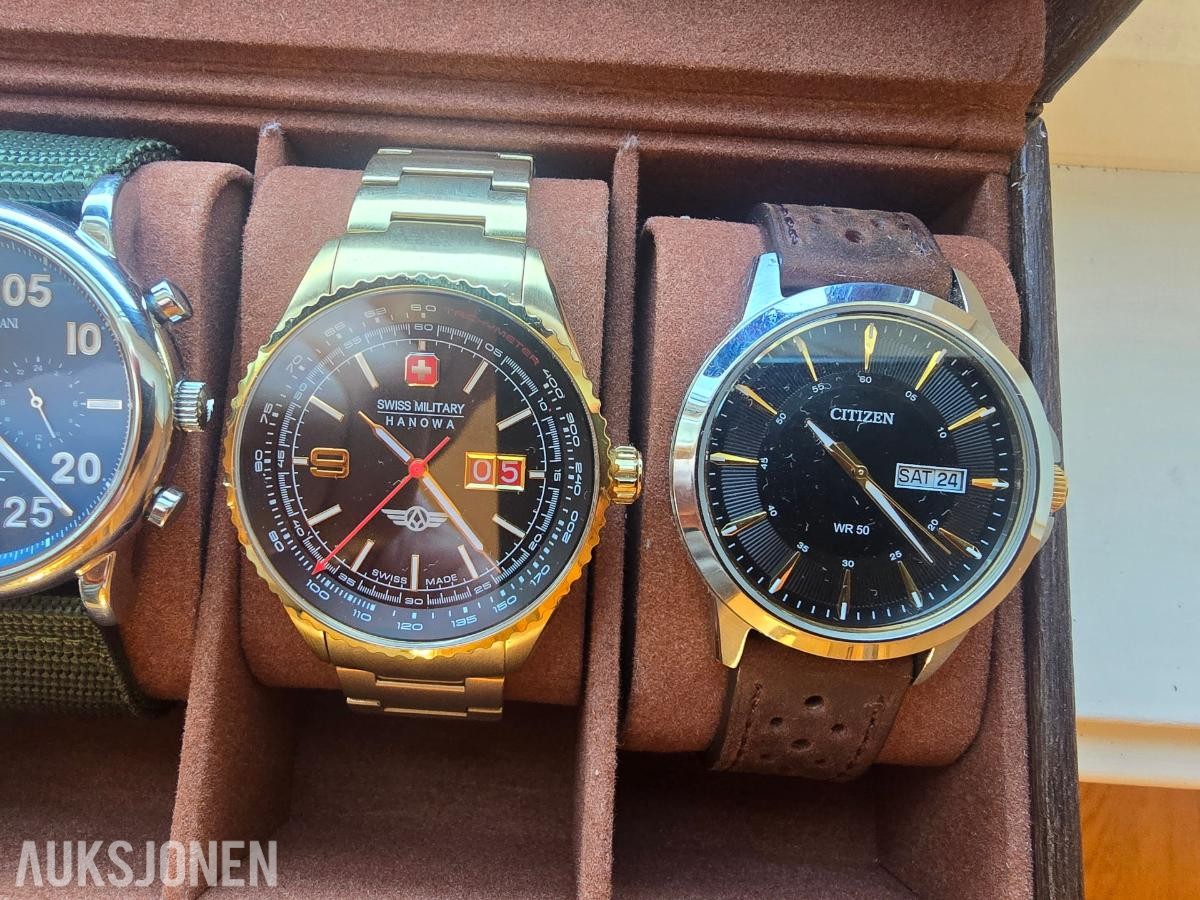 6 klokker i boks Seiko, Casio, Citizen