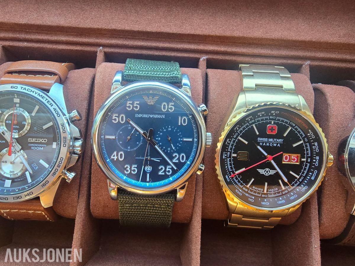 6 klokker i boks Seiko, Casio, Citizen