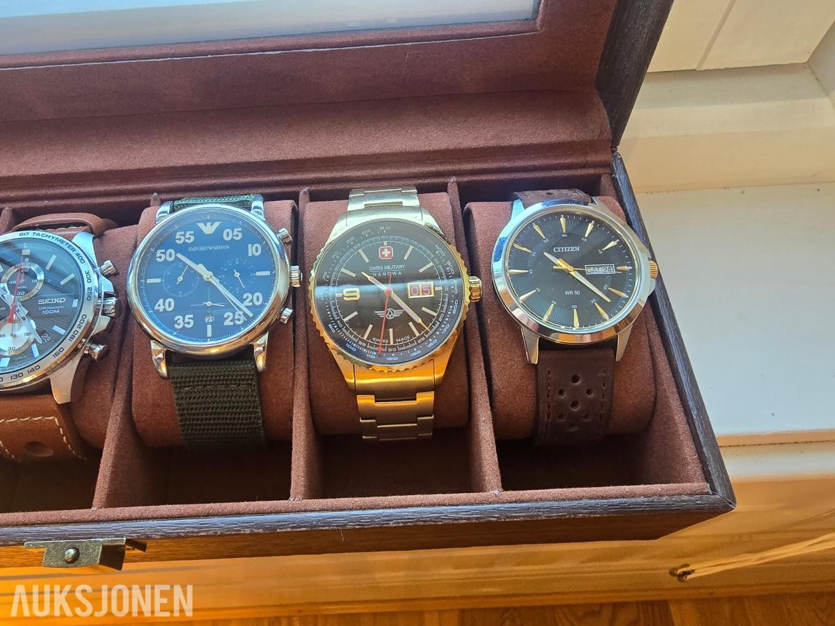 6 klokker i boks Seiko, Casio, Citizen