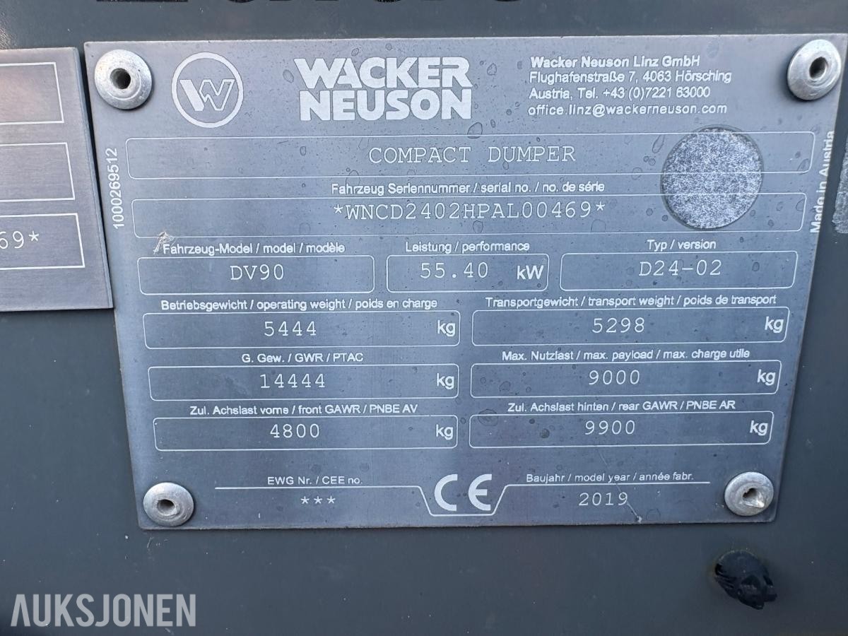 2019 Wacker Neuson DV90 dumper med roterbar kasse