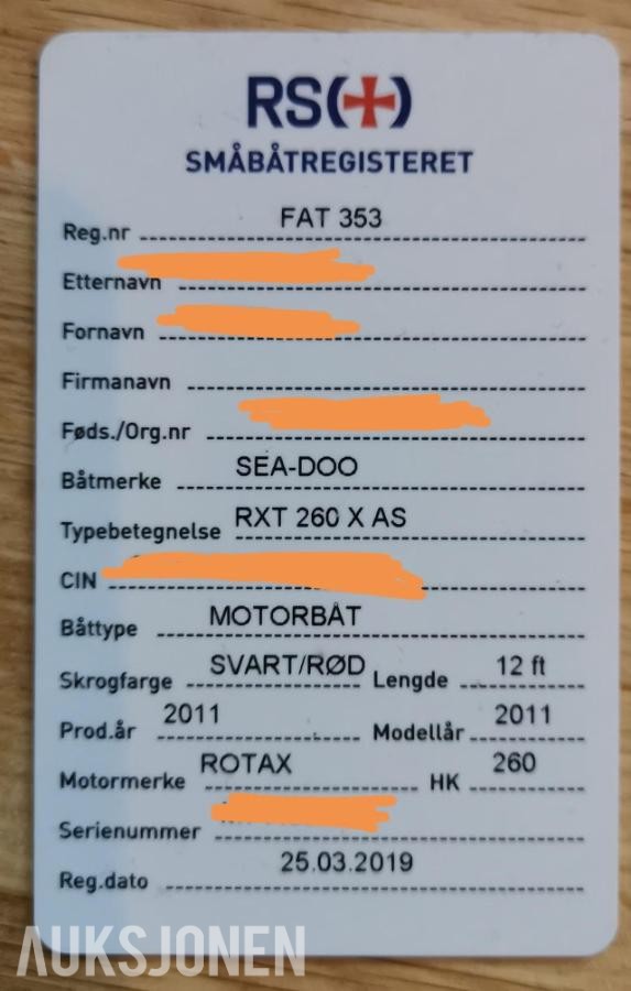2011 SeaDoo RTX 260 X RS Med Respo henger *Ingen minstepris*