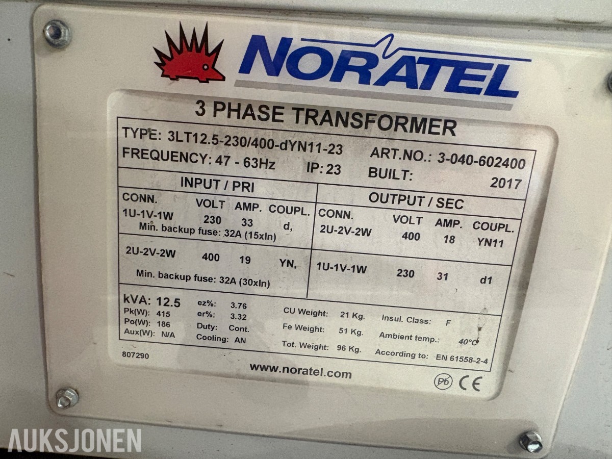 Noratel 12,5 kVA 3-fase transformator 230/400 V