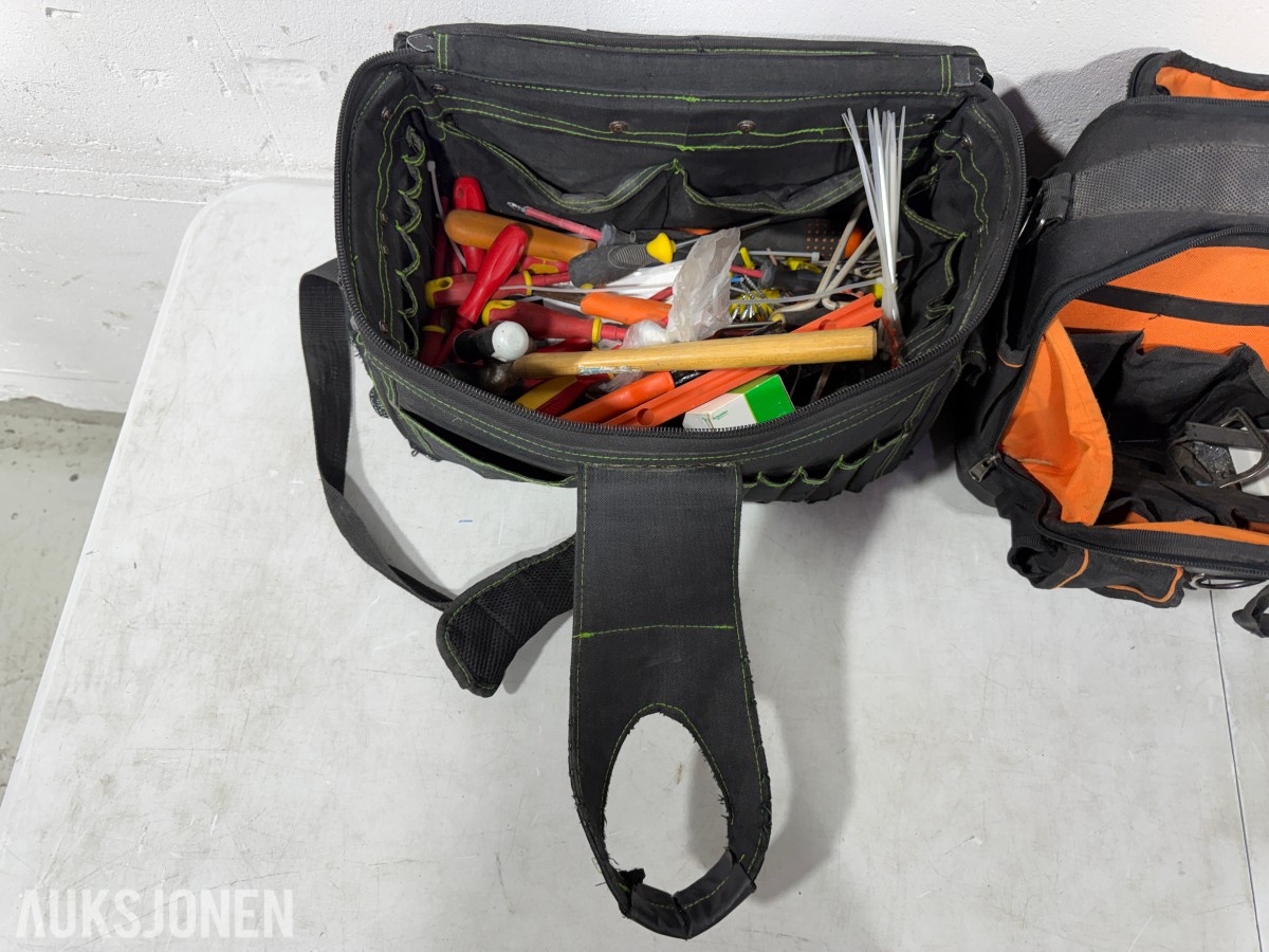 3 verktøybager med VETO PRO PAC TECH PAC og elektrikerverktøy