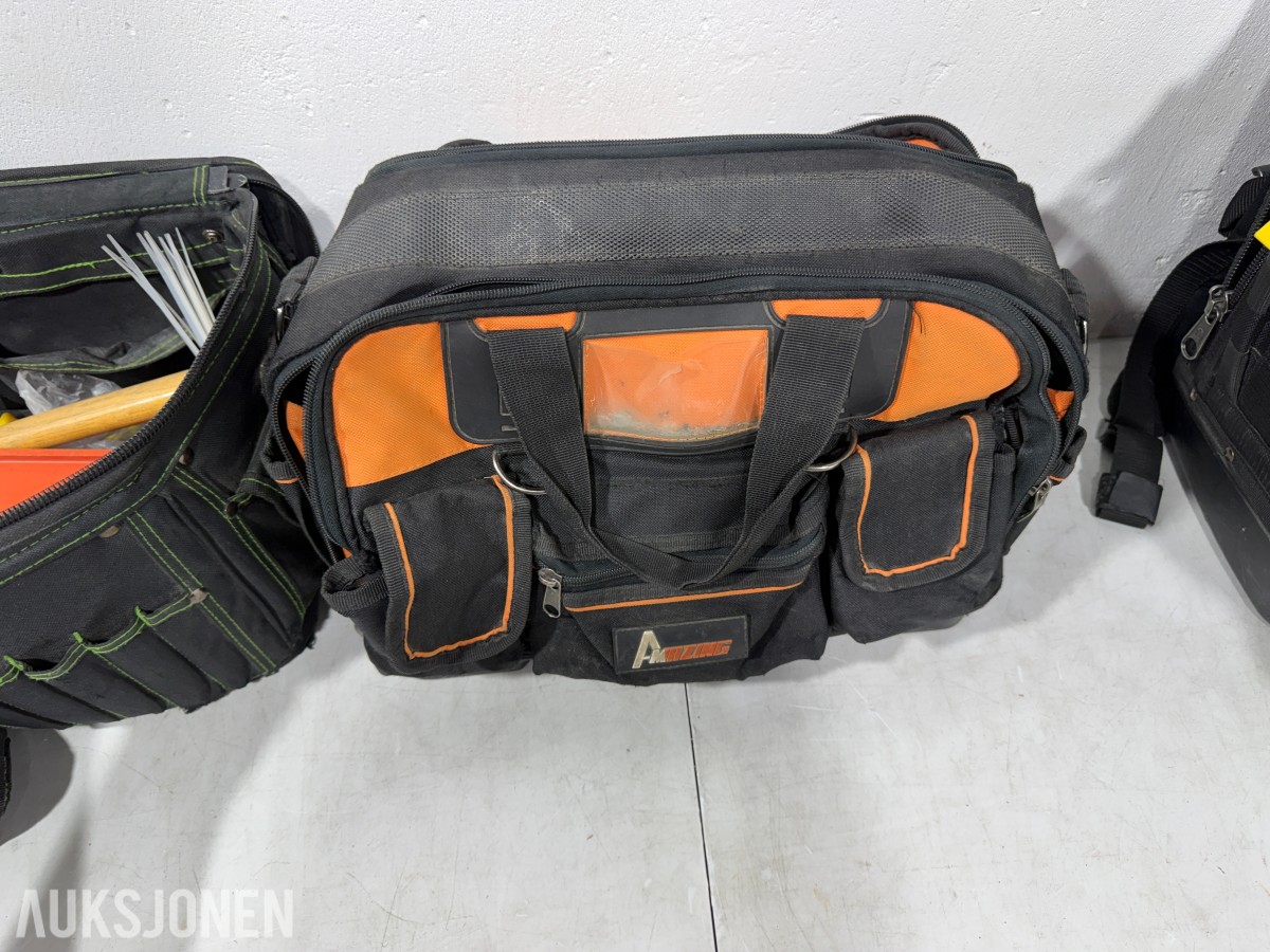 3 verktøybager med VETO PRO PAC TECH PAC og elektrikerverktøy