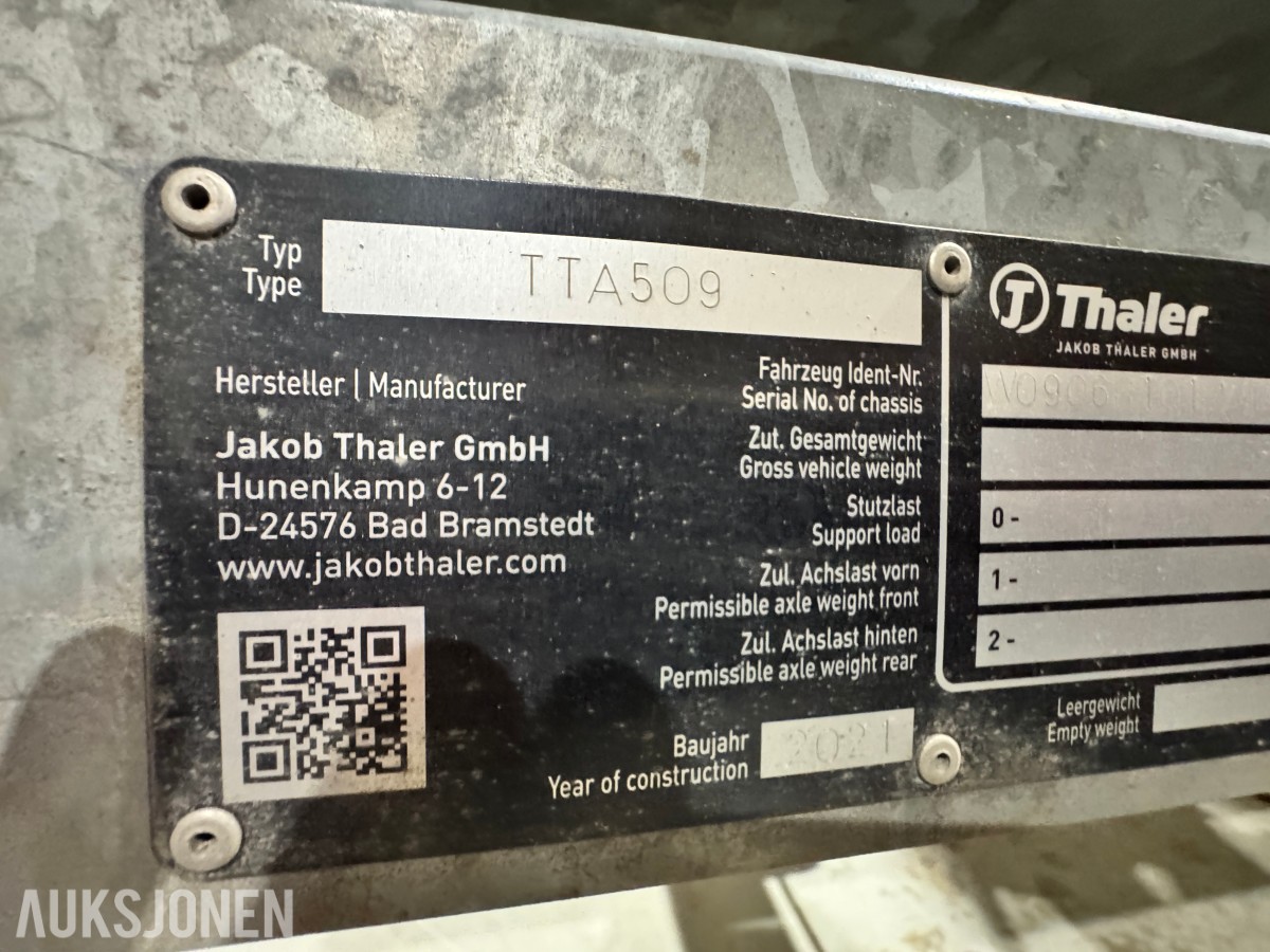 2021 Thaler TTA509 kabeltrommelhenger - Maks nyttelast 1010 kg