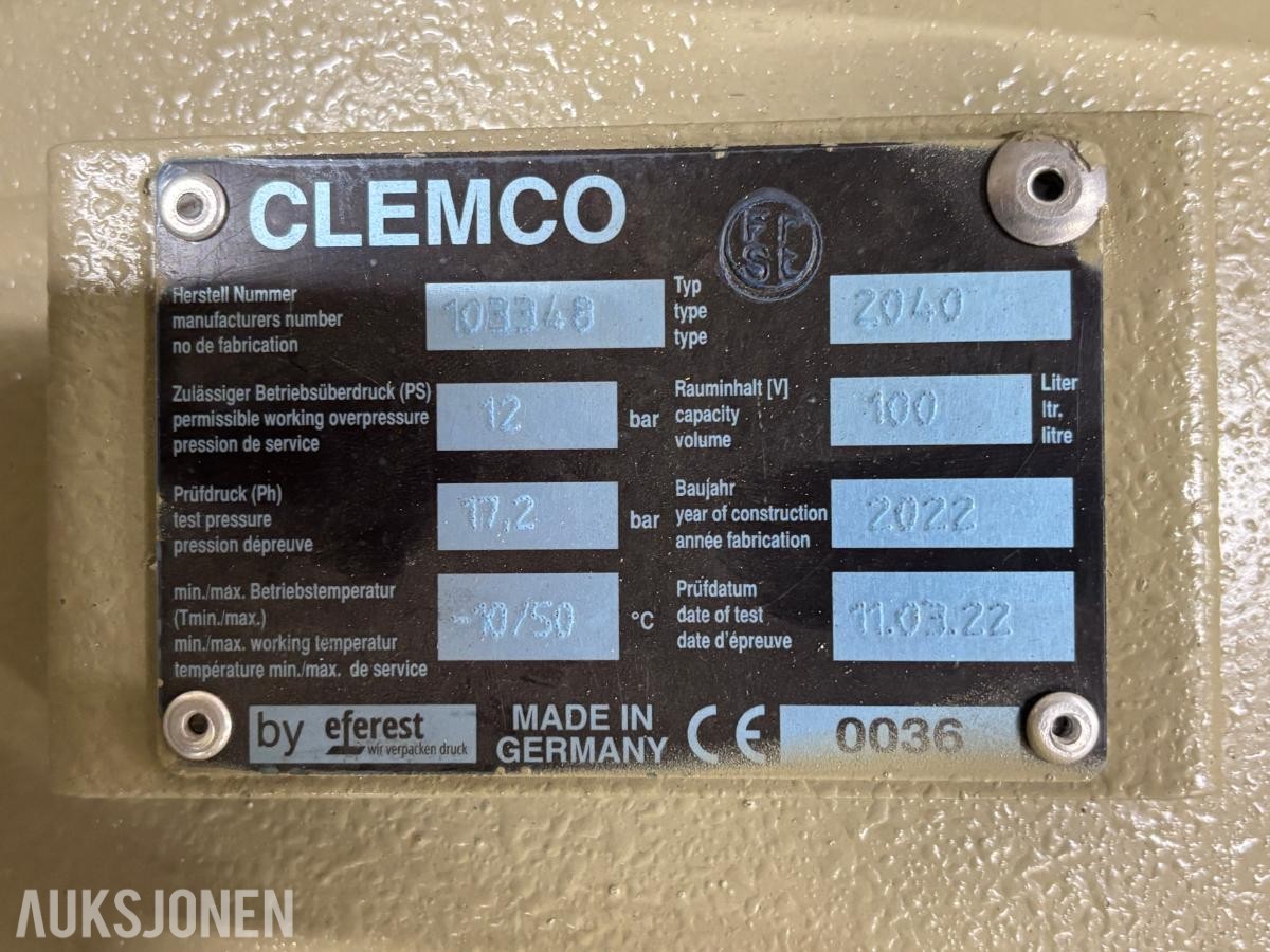 2022 CLEMCO 2040 blåseklokke 100 liter - 12Bar - Blåseslange
